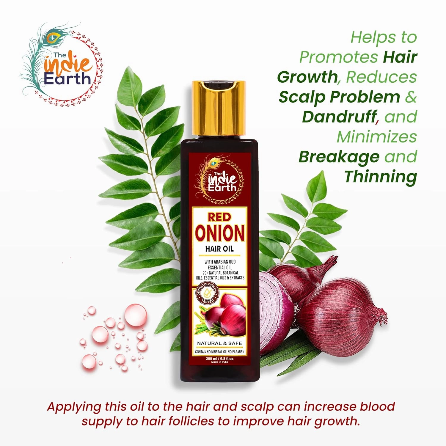 Red Onion Hair Growth Oil - Anti Hair Fall Enriched with 29  Natural Herbs, Extracts & Oils Including Argan, Jojoba, Rosemary & Black Seed - 200ml