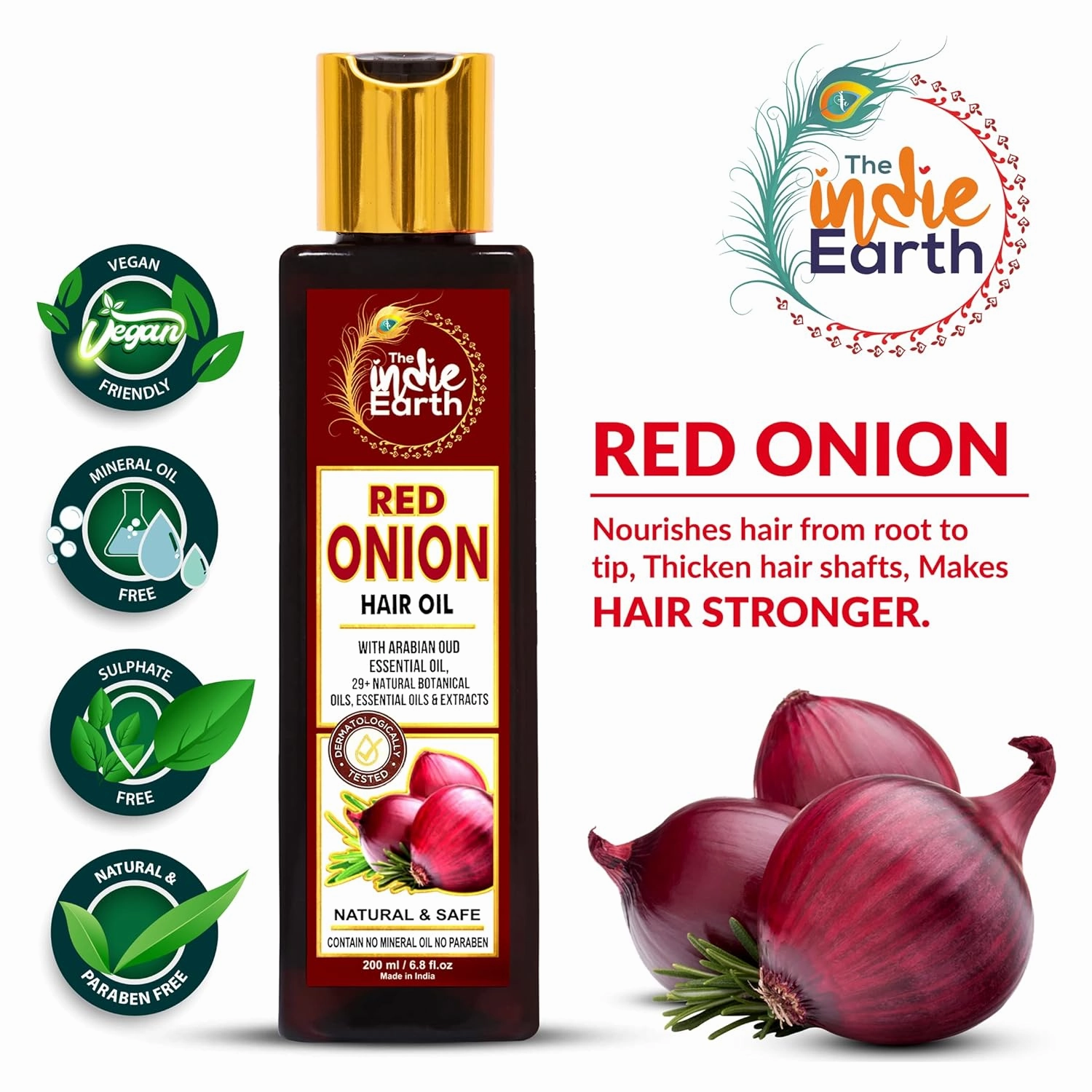 Red Onion Hair Growth Oil - Anti Hair Fall Enriched with 29  Natural Herbs, Extracts & Oils Including Argan, Jojoba, Rosemary & Black Seed - 200ml