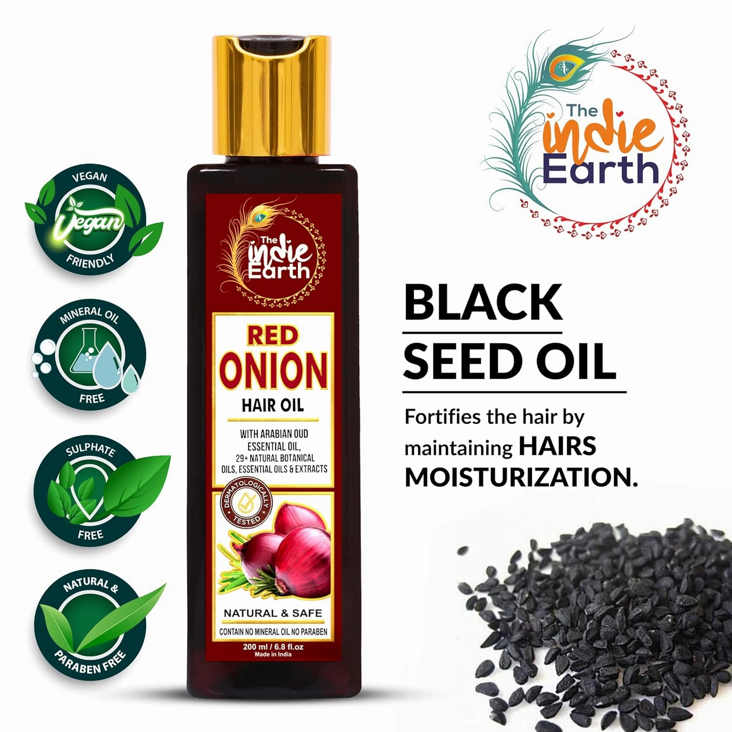 Red Onion Hair Growth Oil - Anti Hair Fall Enriched with 29  Natural Herbs, Extracts & Oils Including Argan, Jojoba, Rosemary & Black Seed - 200ml