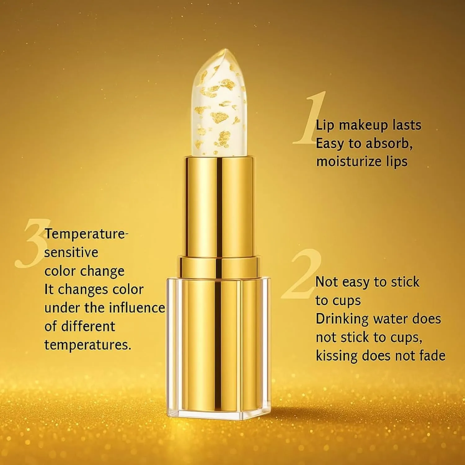 Remainder Lipstick, Hardpointing Color Changing Lipstick, Transferproof Colors Changing Lipsticks, Colors Changing Lipsticks with Gold Flakes (2)