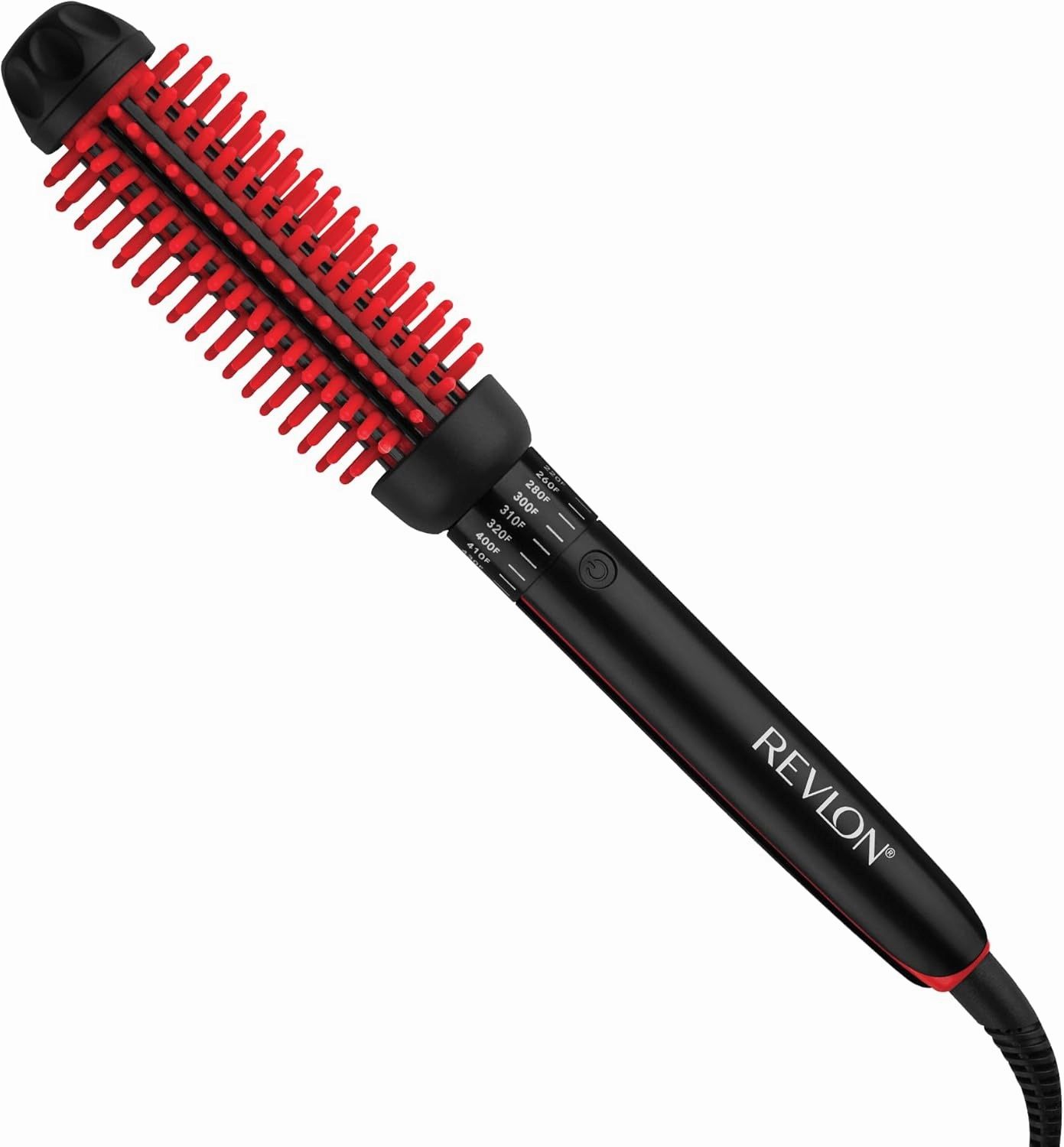 REVLON New and Improved SmoothStay Coconut Oil-Infused Heated Hair Styling Brush | 1” Barrel for Voluminous, Shiny Results (Black/Red)