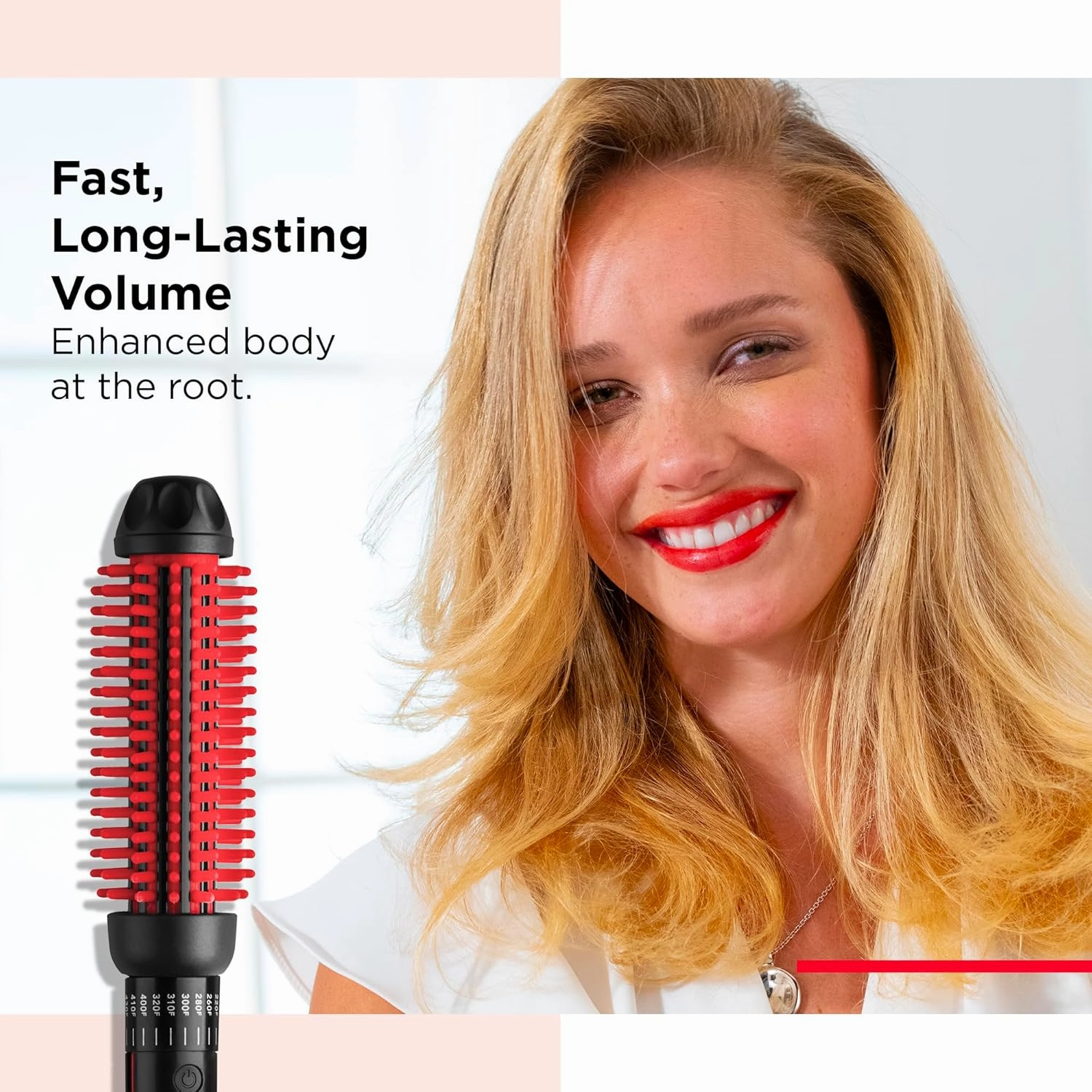 REVLON New and Improved SmoothStay Coconut Oil-Infused Heated Hair Styling Brush | 1” Barrel for Voluminous, Shiny Results (Black/Red)