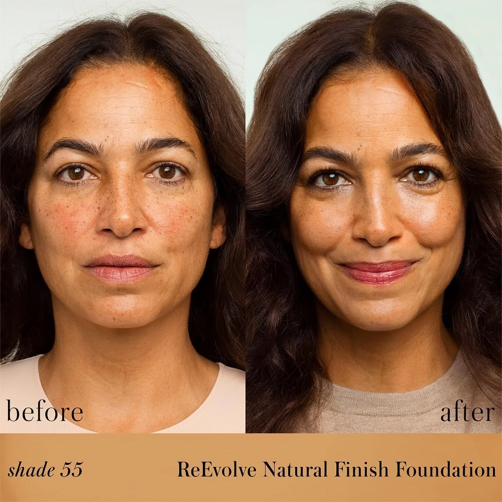 RMS Beauty ReEvolve Natural Finish Foundation - Liquid Foundation Face Makeup, Makeup Foundation Skin Tint, Refillable Foundation Pump Make Up