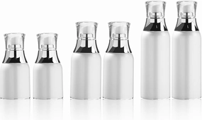 RONRONS 6 Pieces Acrylic Airless Pump Bottles, Travel Size Reusable Cosmetic Jars Container for Toiletries Cream Lotion, 1oz/1.6oz/2.7oz