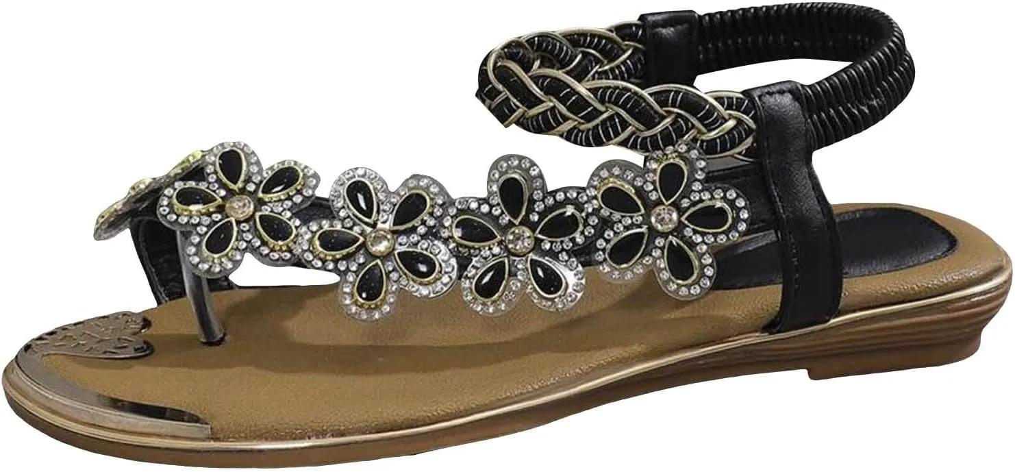 Sandals Women Summer Beach Rhinestone Sandals Lace Floral Wedding Sandal Arch Support Flip Flops Shoes