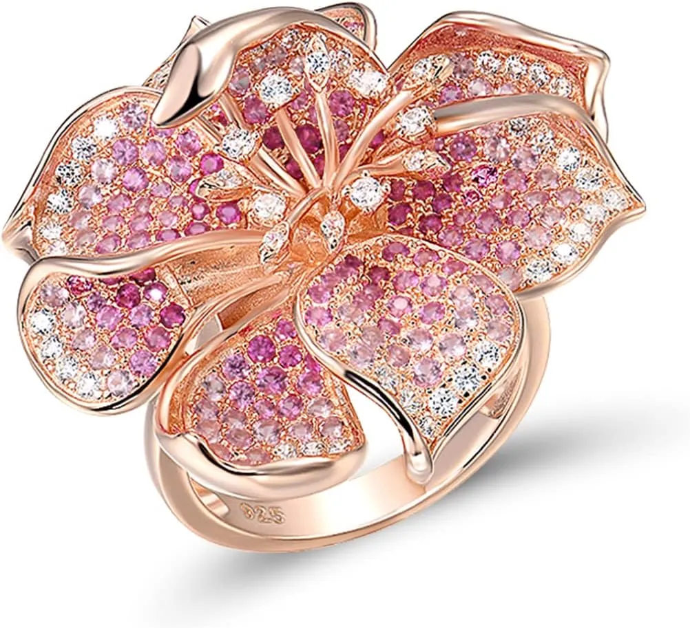 Santuzza Sterling Silver Gemstone Flower Ring for Women