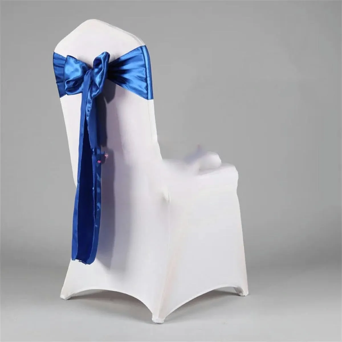 Satin Chair Band Bow Sash with Buckle for Event Decoration-Black (Navy Blue One Size)