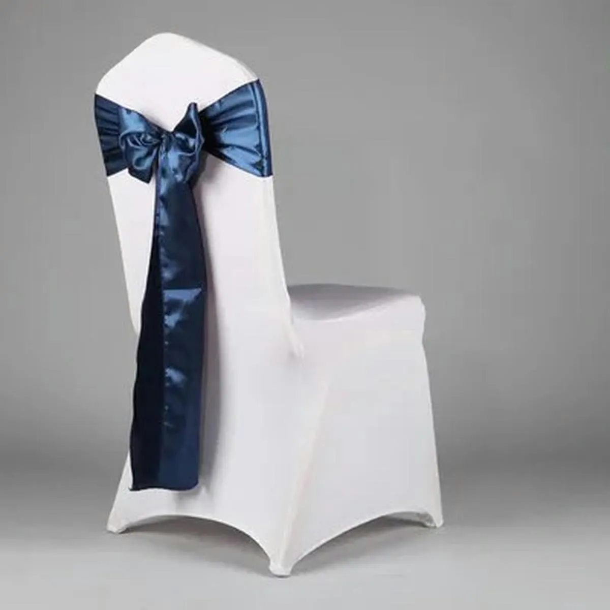 Satin Chair Band Bow Sash with Buckle for Event Decoration-Black (Navy Blue One Size)