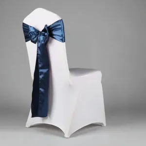 Satin Chair Band Bow Sash with Buckle for Event Decoration-Black (Navy Blue One Size)