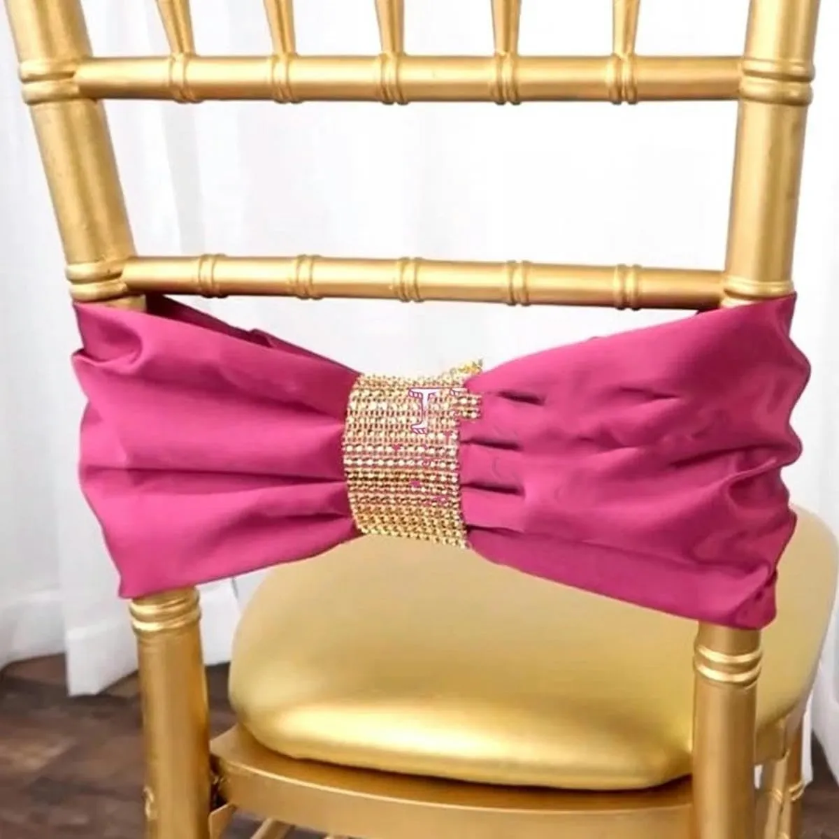 Satin Chair Band Bow Sash with Buckle for Event Decoration-Black (Navy Blue One Size)