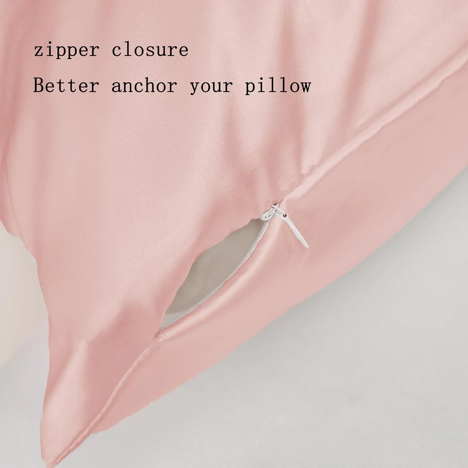 Satin Pillowcase with Hidden Zipper Pink Standard Size Set of 2 Pillowcase Similar Silk Pillowcase for Hair and Skin Super Soft for Her or Him, 20x26 Inches