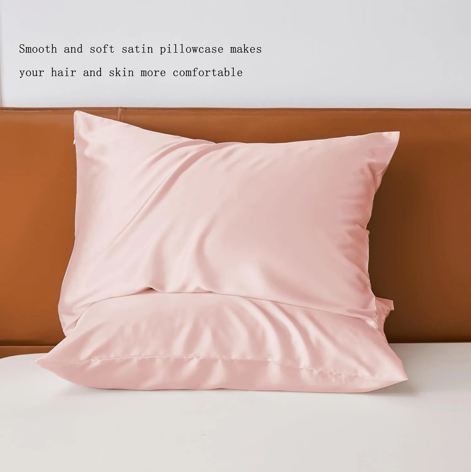 Satin Pillowcase with Hidden Zipper Pink Standard Size Set of 2 Pillowcase Similar Silk Pillowcase for Hair and Skin Super Soft for Her or Him, 20x26 Inches