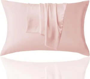 Satin Pillowcase with Hidden Zipper Pink Standard Size Set of 2 Pillowcase Similar Silk Pillowcase for Hair and Skin Super Soft for Her or Him, 20x26 Inches