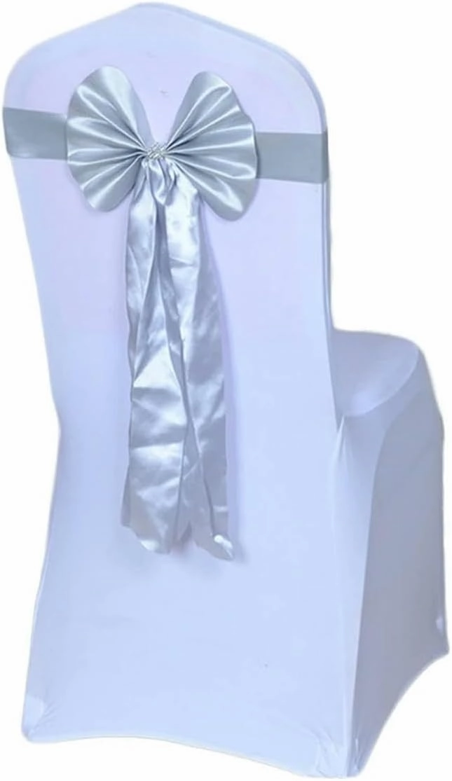 Satin Bow sash for Chairs, Satin Wedding Chair Sash Ribbon Party with Buckle in-Red(Champagne)