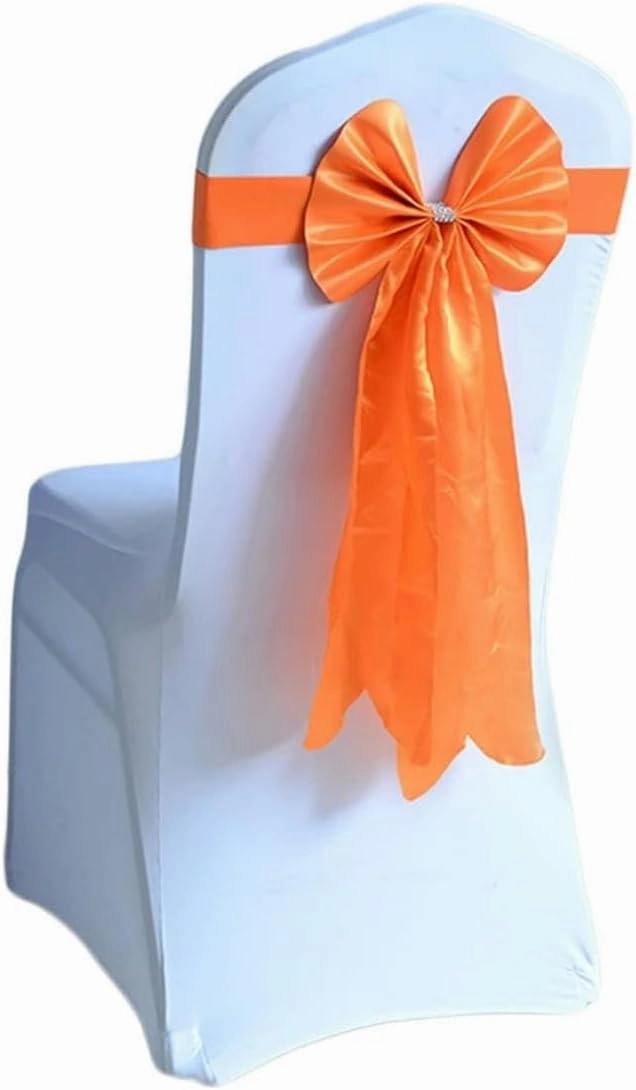 Satin Bow sash for Chairs, Satin Wedding Chair Sash Ribbon Party with Buckle in-Red(Champagne)