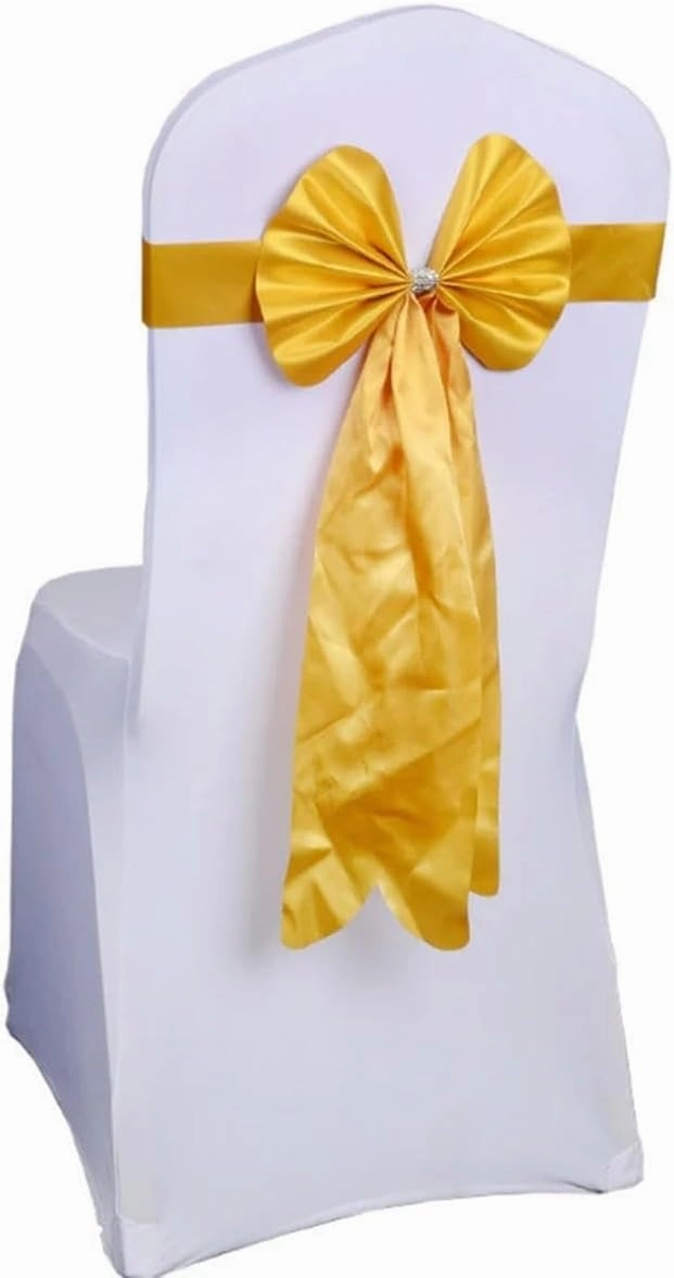 Satin Bow sash for Chairs, Satin Wedding Chair Sash Ribbon Party with Buckle in-Red(Champagne)