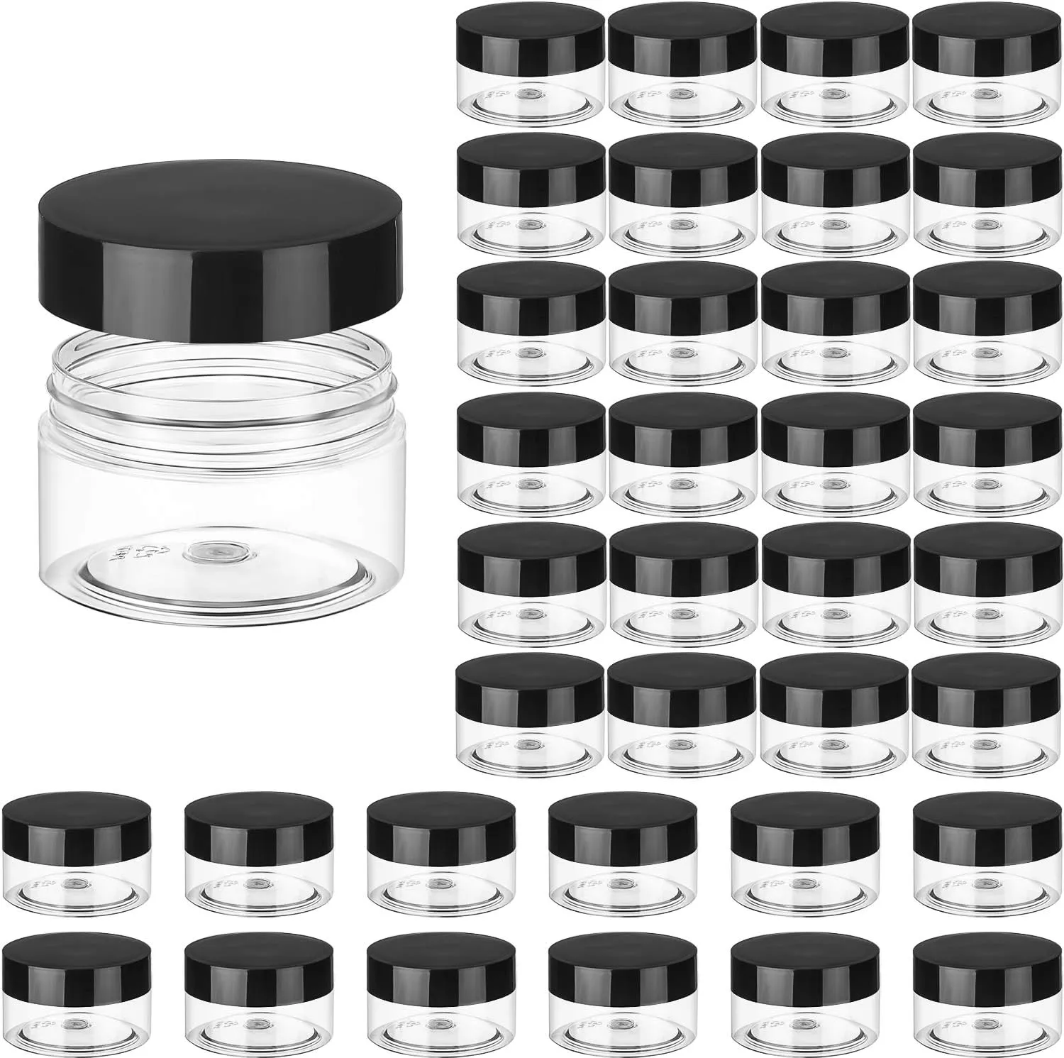 SATINIOR 36 Pieces Plastic Jars with Lids Round Leak Proof Airtight Container Cosmetic Small Empty Jars for Lotions Ointments Travel Toiletries Creams Make up Storage (1 oz,Black)