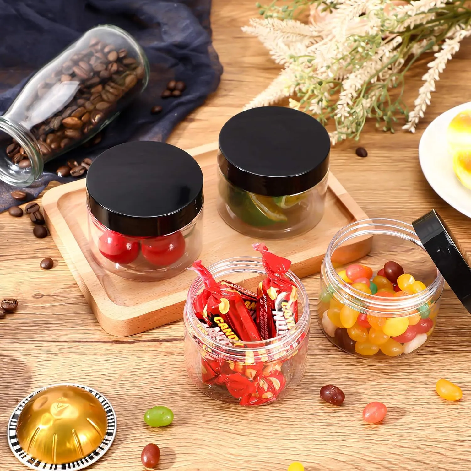 SATINIOR 36 Pieces Plastic Jars with Lids Round Leak Proof Airtight Container Cosmetic Small Empty Jars for Lotions Ointments Travel Toiletries Creams Make up Storage (1 oz,Black)