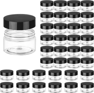 SATINIOR 36 Pieces Plastic Jars with Lids Round Leak Proof Airtight Container Cosmetic Small Empty Jars for Lotions Ointments Travel Toiletries Creams Make up Storage (1 oz,Black)