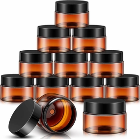 SATINIOR 36 Pieces Plastic Jars with Lids Round Leak Proof Airtight Container Cosmetic Small Empty Jars for Lotions Ointments Travel Toiletries Creams Make up Storage(1 oz,Amber)