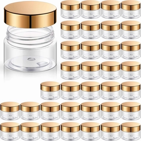 SATINIOR 36 Pieces Plastic Jars with Lids Round Leak Proof Airtight Container Cosmetic Small Empty Jars for Lotions Ointments Travel Toiletries Creams Make up Storage(1 oz,Gold)