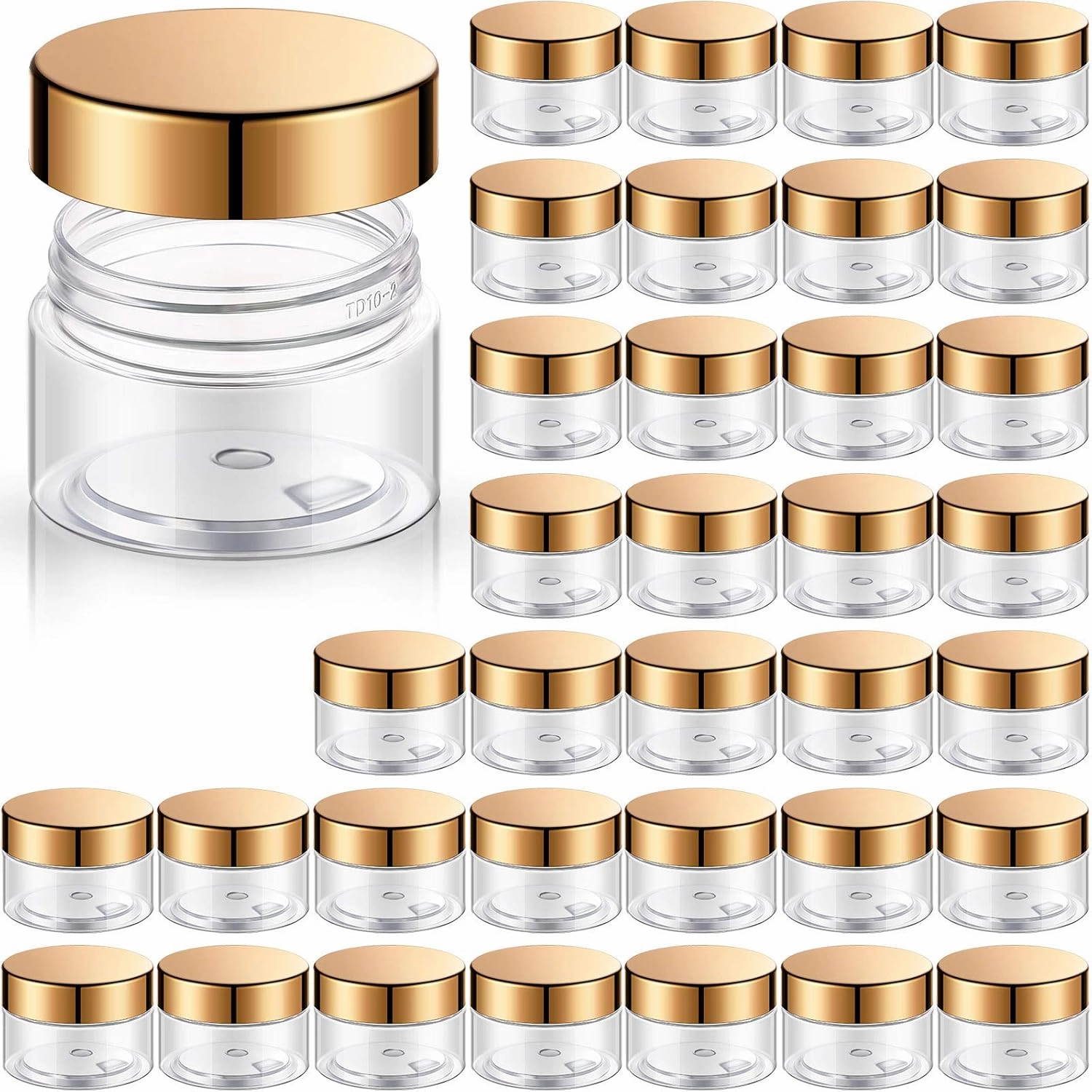 SATINIOR 36 Pieces Plastic Jars with Lids Round Leak Proof Airtight Container Cosmetic Small Empty Jars for Lotions Ointments Travel Toiletries Creams Make up Storage(1 oz,Gold)