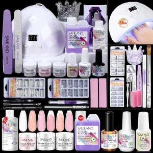 SAVILAND Plus Acrylic Nail Kit: Professional Nails Kit Acrylic Set Clear White Pink Acrylic Powder and Liquid Set with U V Nail Lamp Nail Remover Acrylic Nail Starter Kit for DIY Home Use