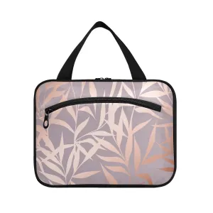 Seamless Shiny Rose Pink Leaves on Pink 1 PC Hanging Travel Wash bag with Handles, Portable Makeup Organizer Brush Storage Case Portable Travel Cosmetic with Hook L
