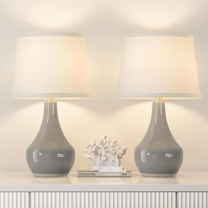 Seealle Modern Ceramic Table Lamps for Night Stands - Bedside Lamps Set of 2 for Nightstand, 19.4" Grey Bedroom Lamp for Living Room Cute Desk End Table Office Guest Room Dresser Rocker Swtich