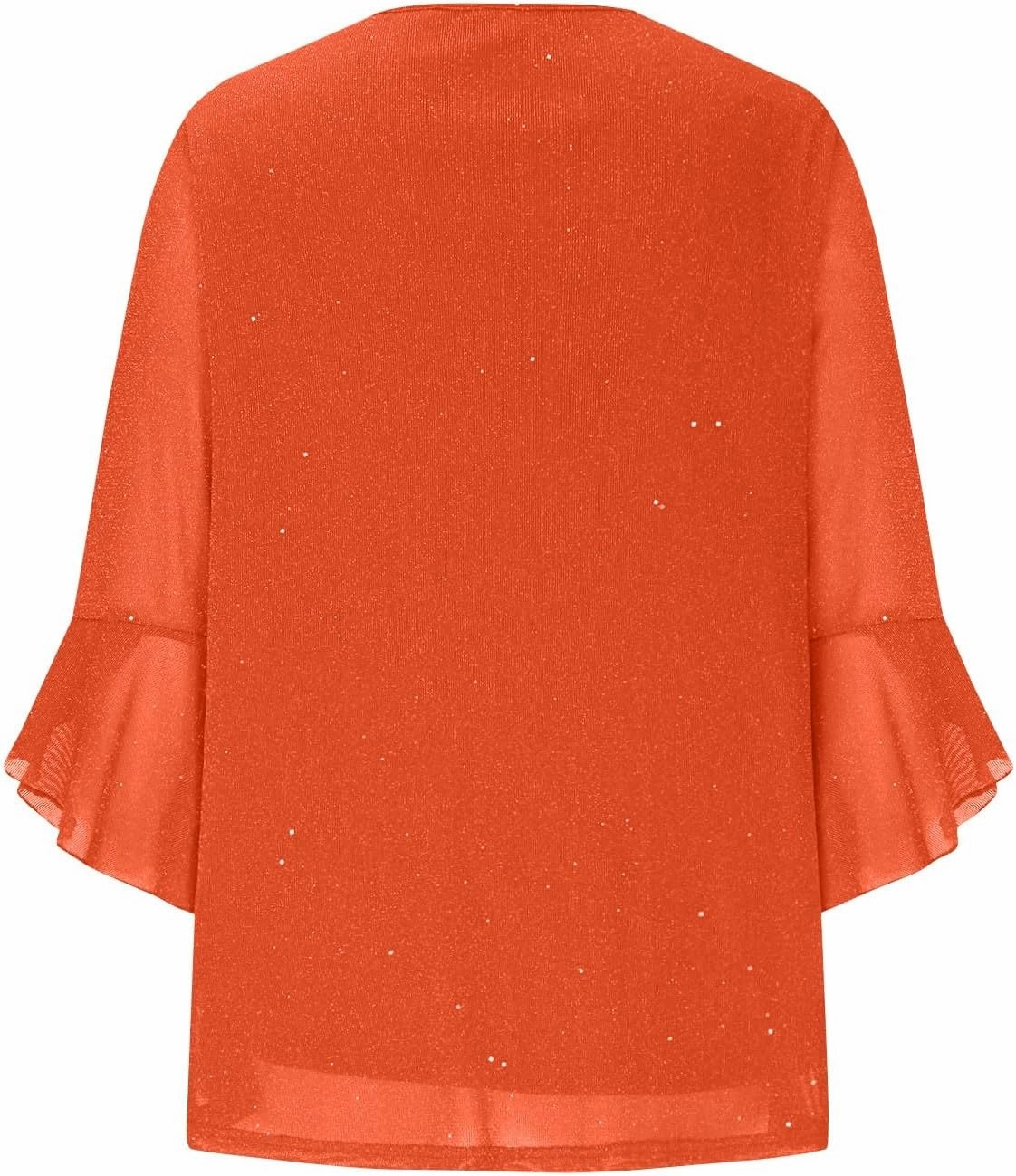 Sequin Tops for Women Ruffle 3/4 Sleeve Glitter Sparkly Tops Crew Neck Party Shirts Elegant Double Layers Mesh Tunic Tops