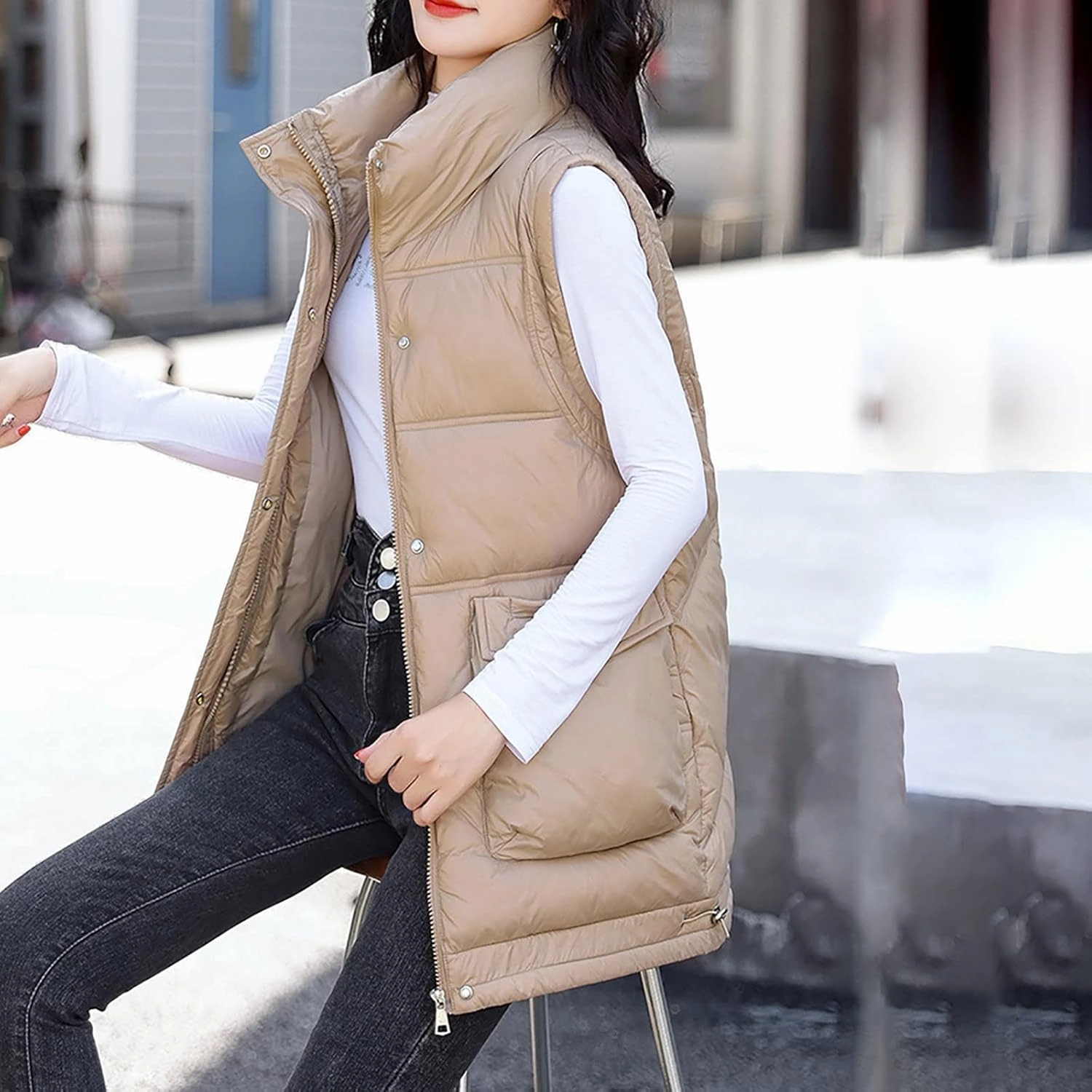 SHAOBGE Long Winter Coat Down Women Leisure Cotton Padded Jacket Tank Top Take Cotton Vest Coat of Bread Thin Down