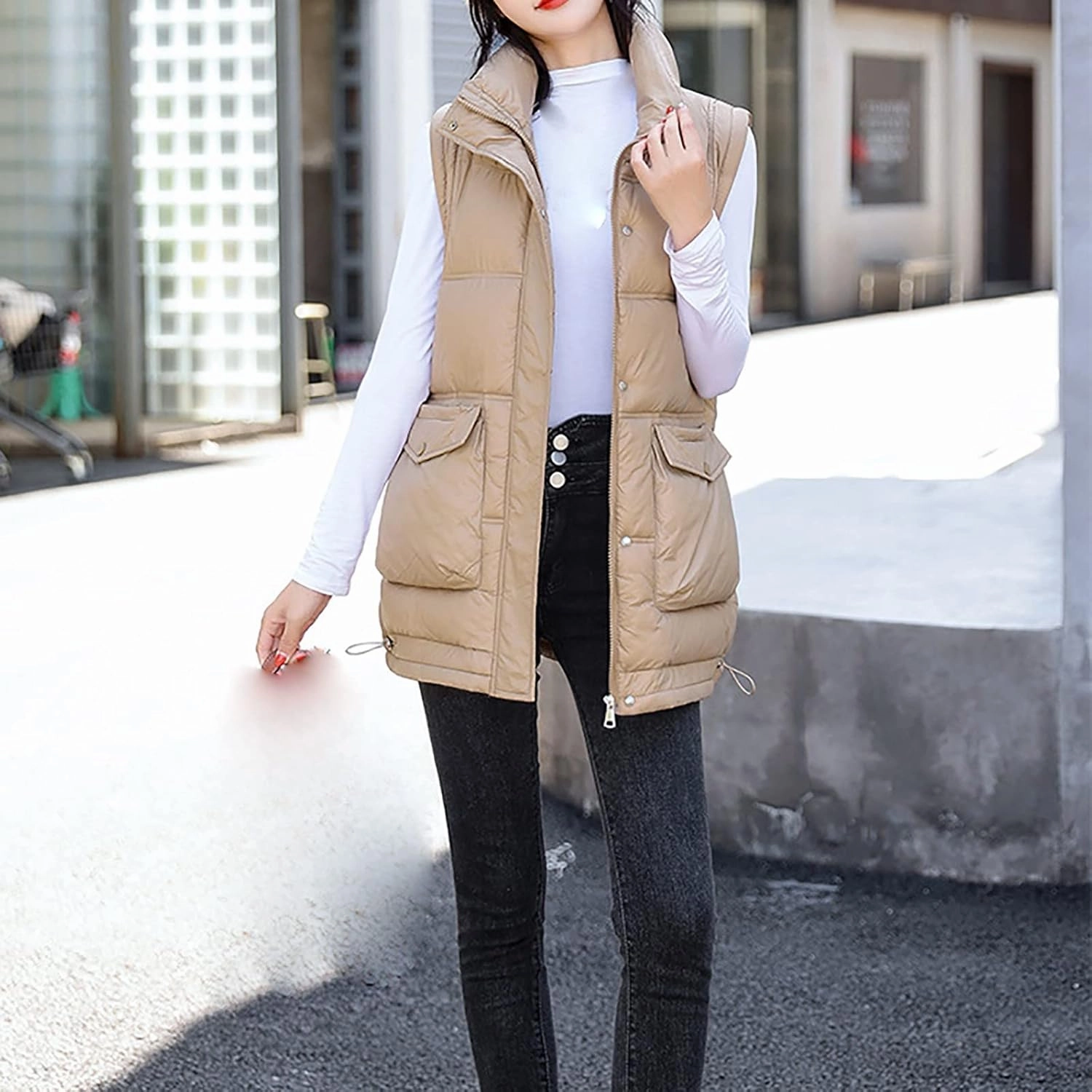 SHAOBGE Long Winter Coat Down Women Leisure Cotton Padded Jacket Tank Top Take Cotton Vest Coat of Bread Thin Down