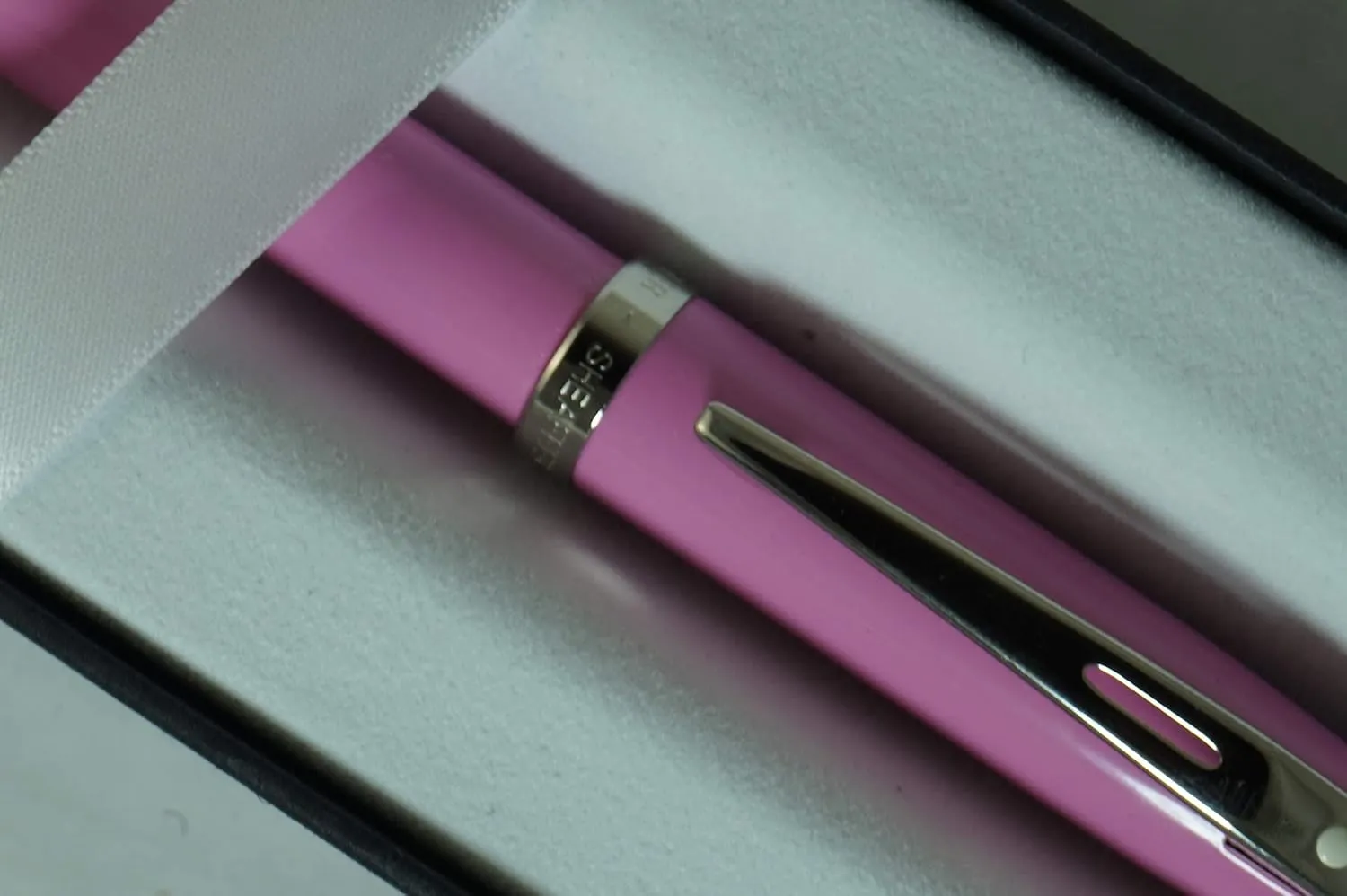 Sheaffer 100 Pearlescent Pink with Nickel appointments and Signature Mid Band Medium Ballpoint Pen. Very solid and Responsive