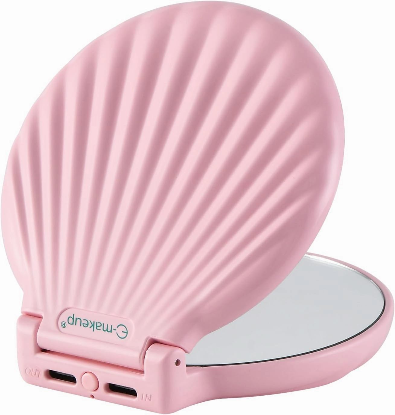 Shell Travel Mirror with Lights and 10x / 2X Magnification, Mini Makeup Mirror LED Lighted, Dimmable, Rechargeable Compact Mirror for Pocket, Patented Design Gifts for Mom/Daughter (Pink Electric)