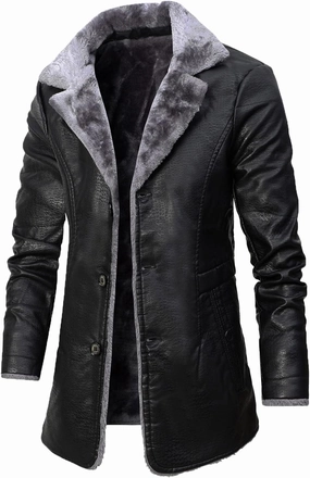Sherpa Lined Leather Jacket Men Suede Sherpa Shearling Faux Fur Leather Coat Sheepskin Winter Coat Fur Collar Jacket