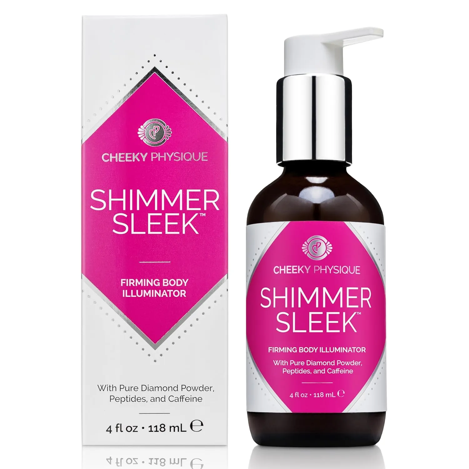 Shimmer Sleek Firming Body Illuminator - Shimmering Glow Lotion & Luminizer Highlighter - Blurs Imperfections and Tightens Skin with Peptides and Caffeine - 4 Fl Oz