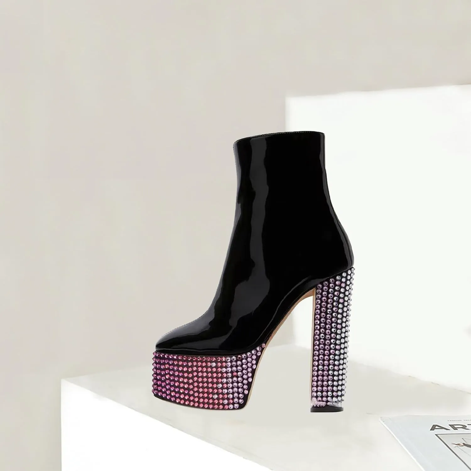 Shiny High Heeled Boots,Women's Rhinestone Decorated Boots,Side Zipper Boots,Comfortable and Personalized Boots