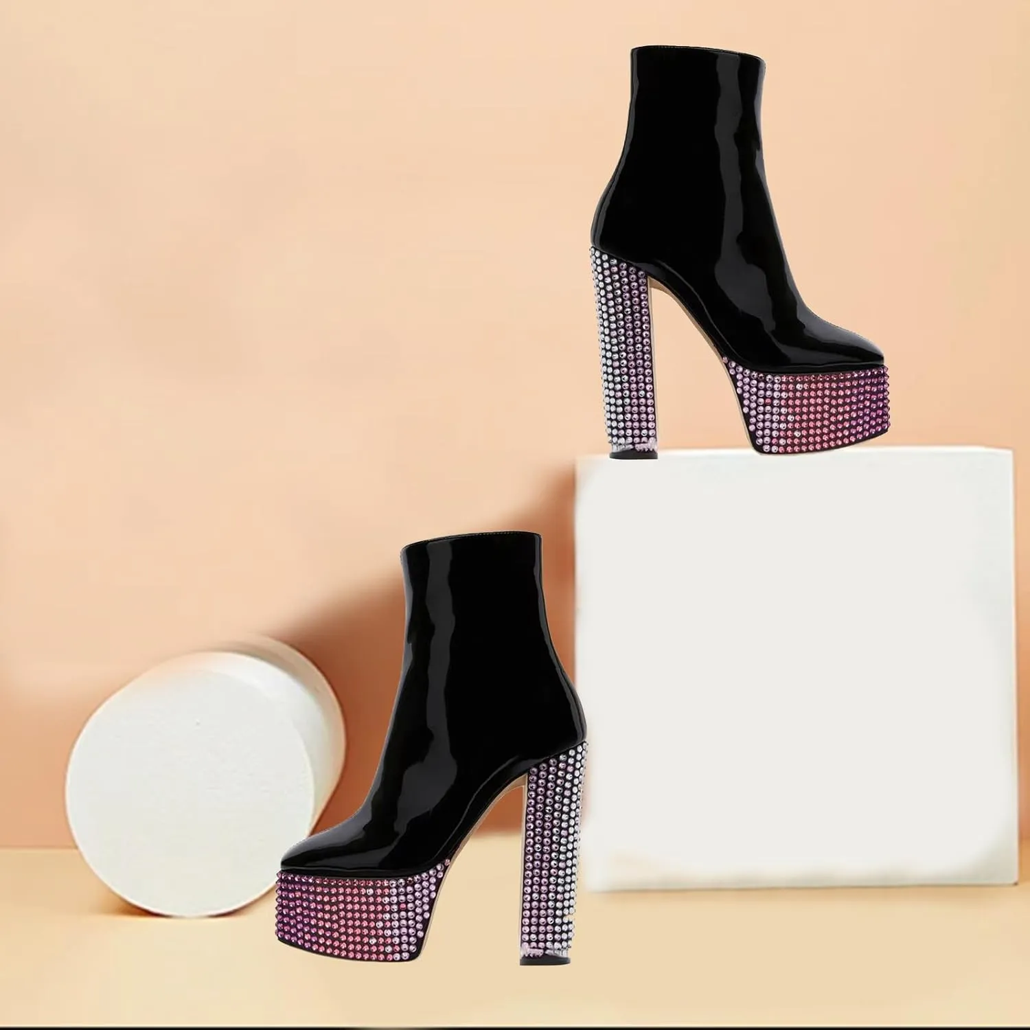 Shiny High Heeled Boots,Women's Rhinestone Decorated Boots,Side Zipper Boots,Comfortable and Personalized Boots