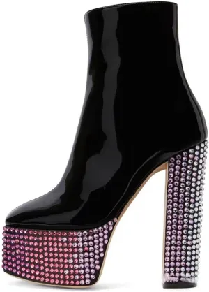 Shiny High Heeled Boots,Women's Rhinestone Decorated Boots,Side Zipper Boots,Comfortable and Personalized Boots