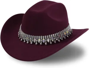 Shiny Rhinestone Women's Cowgirl Hat Western Cowboy Retro Panama Unisex Sequin Wide Brim Hat