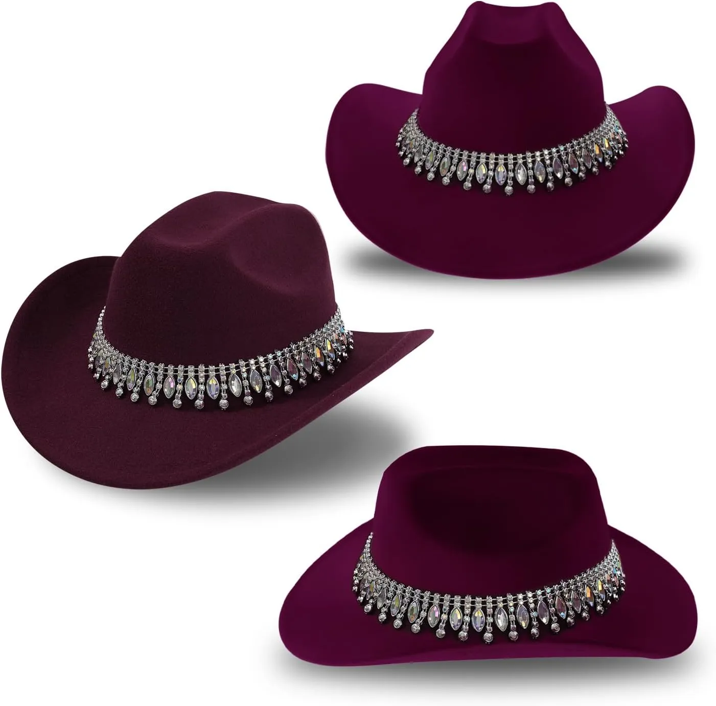 Shiny Rhinestone Women's Cowgirl Hat Western Cowboy Retro Panama Unisex Sequin Wide Brim Hat