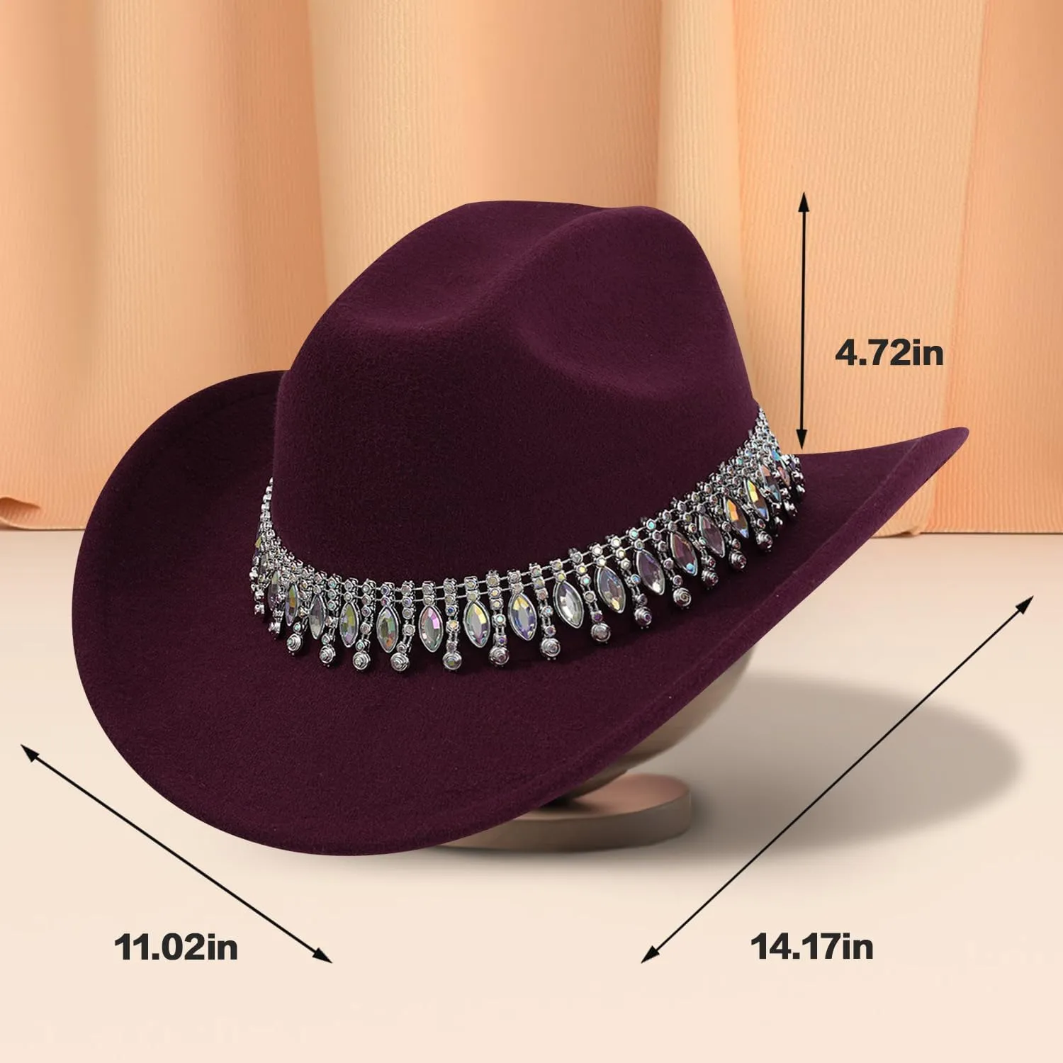 Shiny Rhinestone Women's Cowgirl Hat Western Cowboy Retro Panama Unisex Sequin Wide Brim Hat