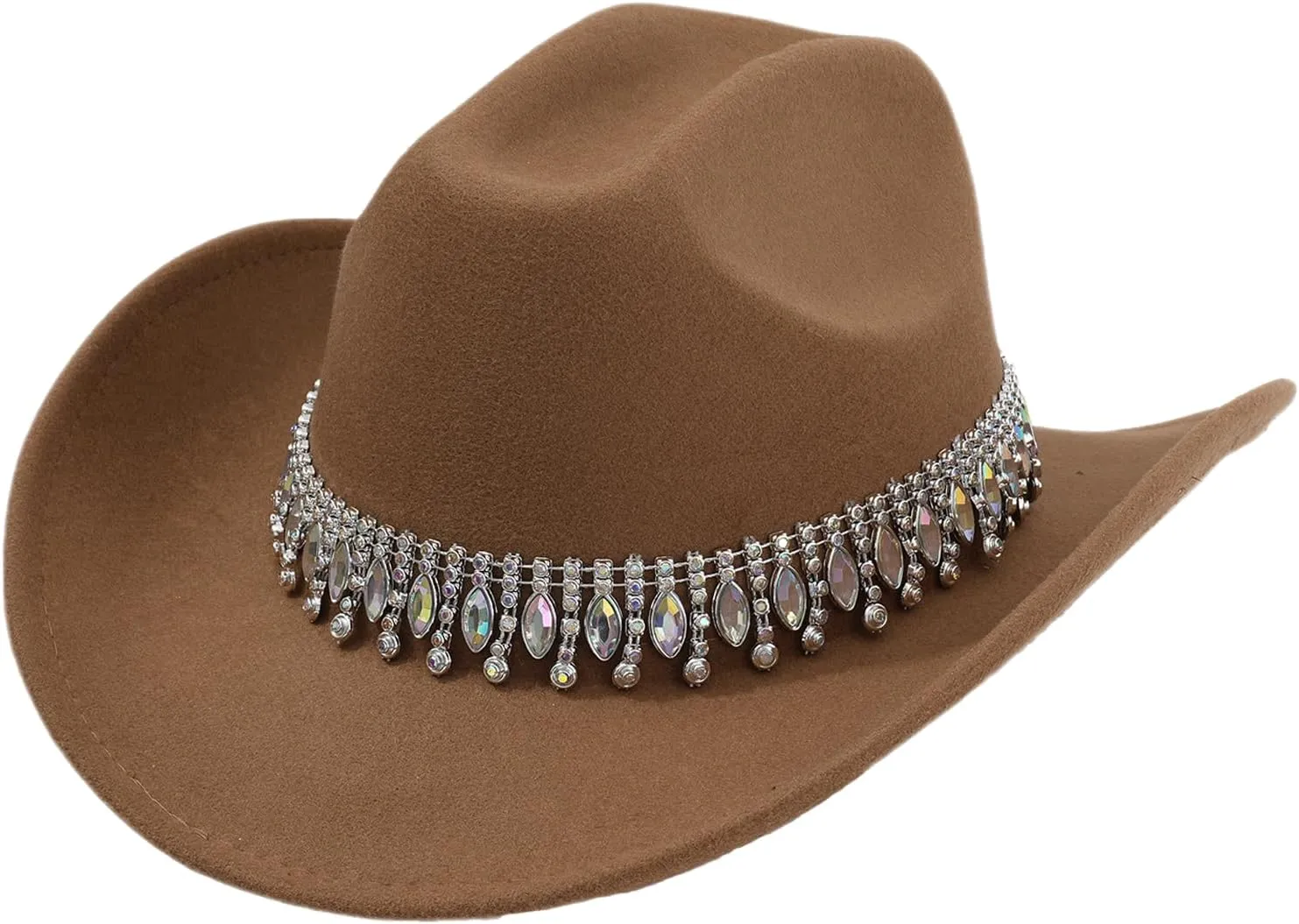 Shiny Rhinestone Women's Cowgirl Hat Western Cowboy Retro Panama Unisex Sequin Wide Brim Hat