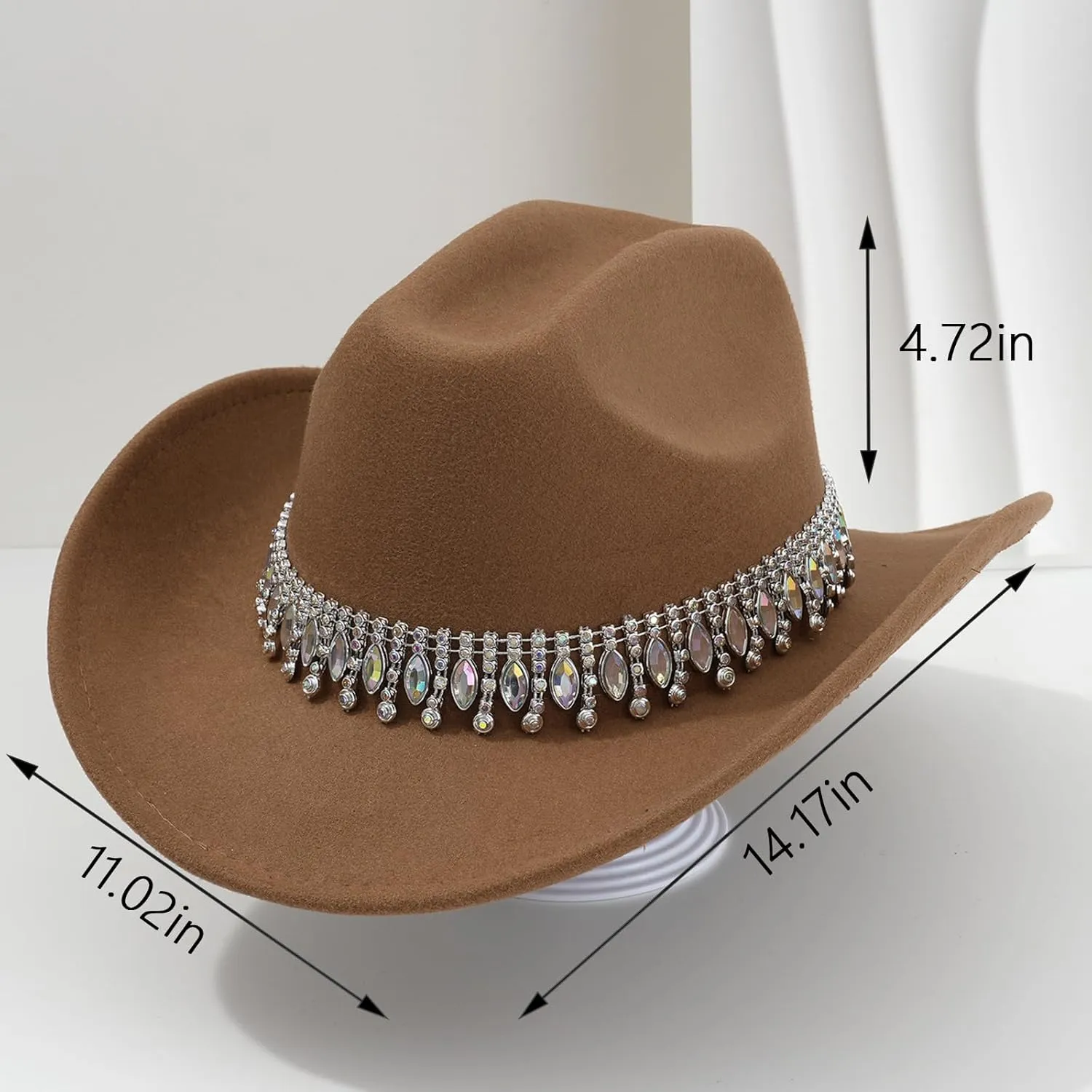 Shiny Rhinestone Women's Cowgirl Hat Western Cowboy Retro Panama Unisex Sequin Wide Brim Hat