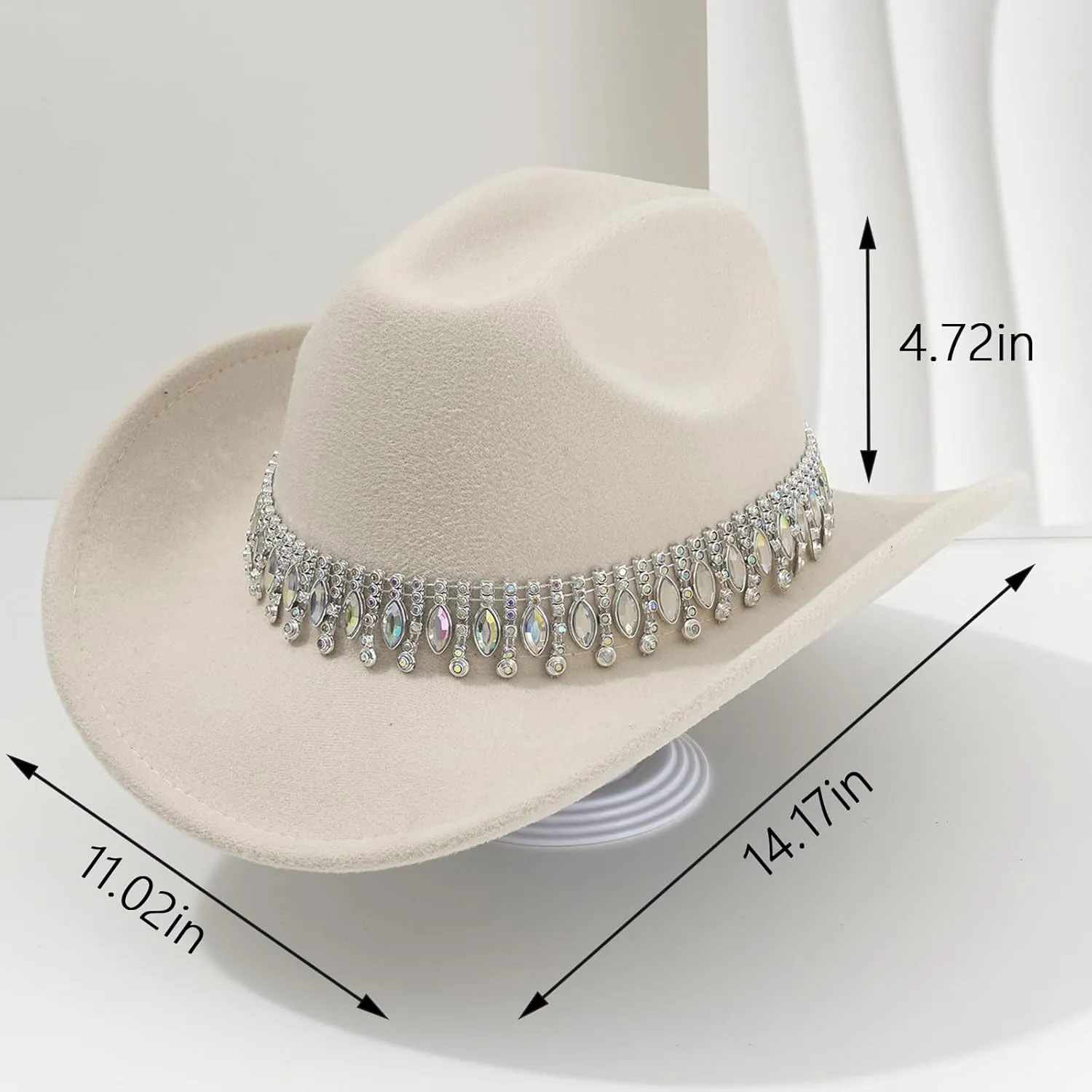 Shiny Rhinestone Women's Cowgirl Hat Western Cowboy Retro Panama Unisex Sequin Wide Brim Hat
