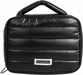 Shiny Puffy Makeup Bag Large Capacity Travel Water-proof Toiletry Bag Drop-proof Digital Product Organizer (Black, L)