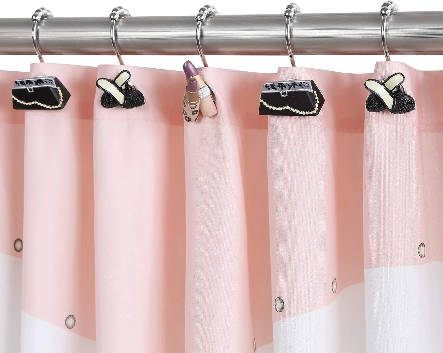 Shower Curtain Hooks Rings, Set of 12 Stainless Steel Decorative Shower Curtain Hooks for Bathroom Shower Rods Curtains (High-Heels, Handbag, Lipstick)