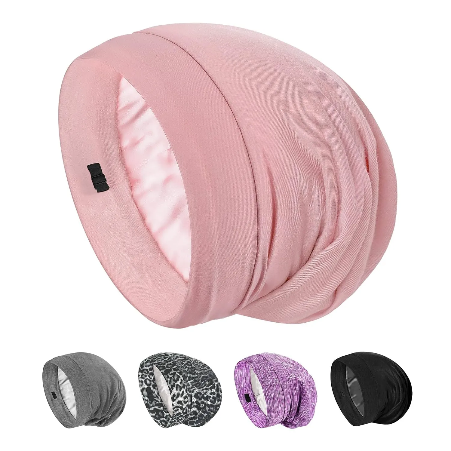 Silk Bonnet for Sleeping 100% 19 Momme Mulberry Adjustable Hair Wrap Curly Double Layered Night Cap Anti Frizz Women 1Pcs (Pink)