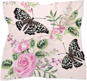Silk Like Scarf for Women,Pink Rose Butterfly Pattern Square Satin Neck Scarf Head Scarf Hair Wrap Handbag Accessories 25x25 inches