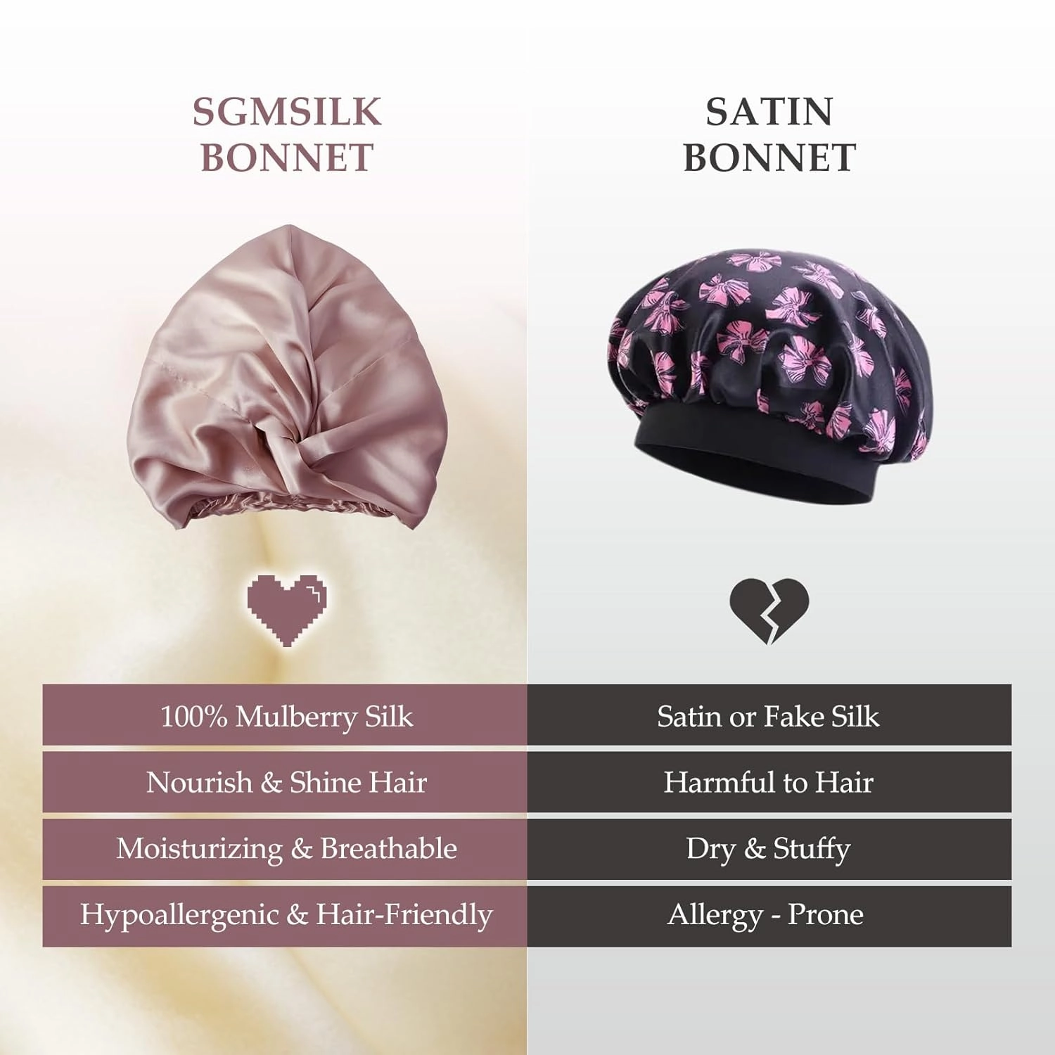 Silk Bonnet for Sleeping Women, 100% Mulberry Silk Sleep Cap with Elastic Band, Real Mulberry on Both Sides, ‌Fuchsia Pink